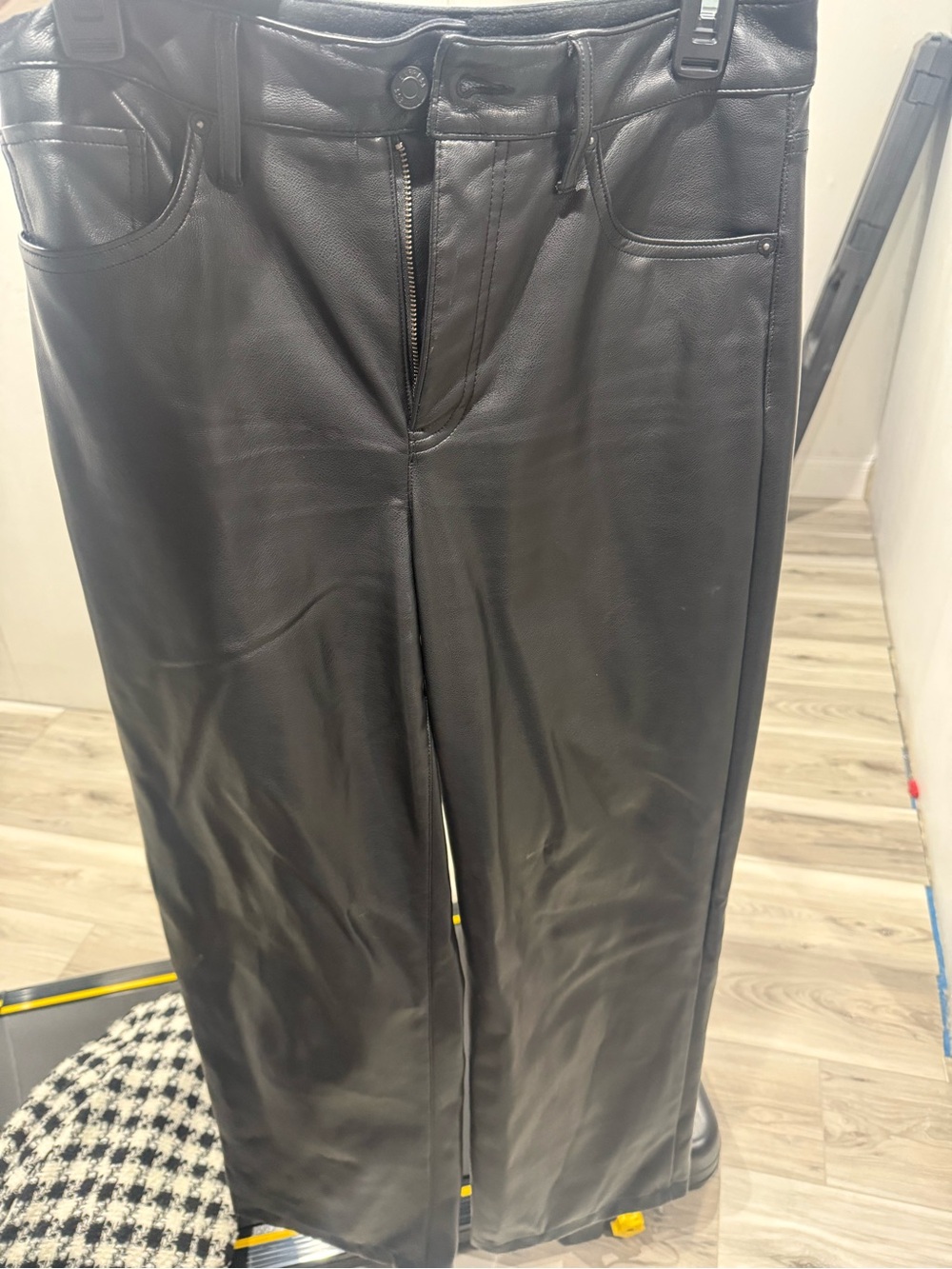 Express Black Faux Leather Straight-Leg Trousers